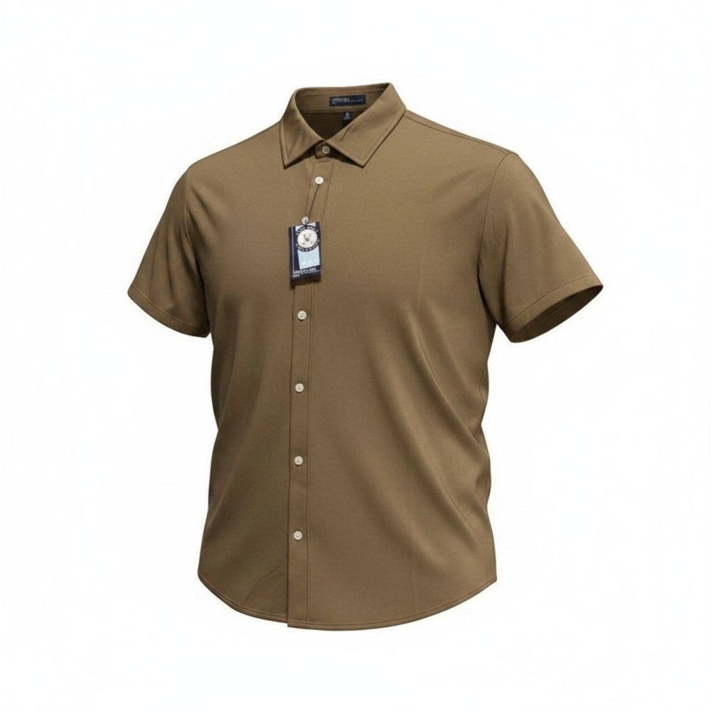 Kenneth Cole Golf Shirt Mens XL Caribou Heather Short Sleeve Button Down Preppy